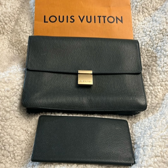 Louis Vuitton Handbags - Louis Vuitton Taiga Dark green clutch and Bifold checkbook wallet Bundle